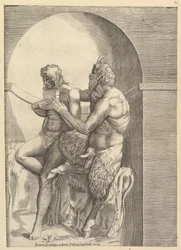Speculum Romanae Magnificentiae: Pan enseignant au jeune Olympus à jouer de la flûte, vers 1540-80