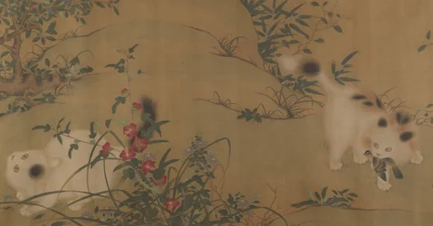 Jeu de printemps dans un jardin Tang