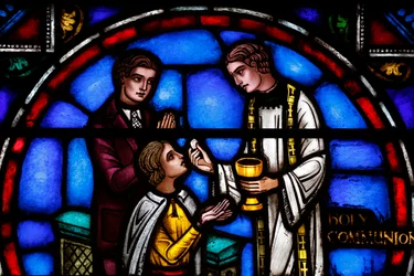 Église St Barth. Vitrail. Sainte Communion. New York, États-Unis
