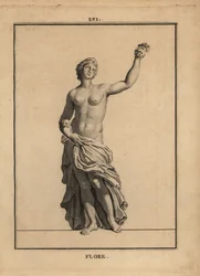 Statue de Flora, déesse romaine des fleurs et du printemps, tenant un bouquet de fleurs