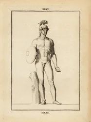 Statue de Mars, dieu romain de la guerre avec casque et bouclier