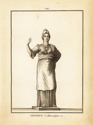 Statue de Minerve Callimorphos, déesse romaine de la sagesse, avec casque