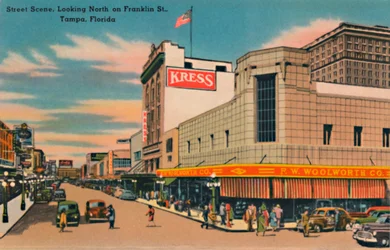 Scène de rue, regardant vers le nord sur Franklin St., Tampa, Floride, vers les années 1940