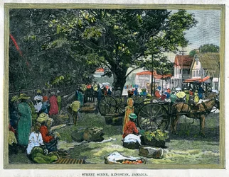 Scène de rue, Kingston, Jamaïque, vers 1880