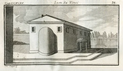 Études sur la sovrapposizione di edifici. Gravure du Traité de la peinture de Léonard de Vinci