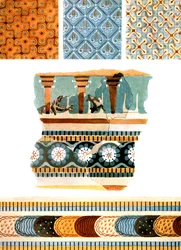 Motifs textiles et fragments de fresques de Crète, Grèce