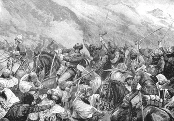 La guerre afghane, 1879 : La mort du major Wigram Battye dans la bataille de Futtehabad..., 1901