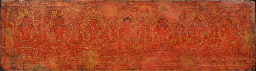 Le Bouddha Shakyamuni, les cinq Bouddhas passés et Maitreya, vers le 15e siècle