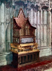La chaise du couronnement avec la pierre de Scone, abbaye de Westminster, Londres, 1937