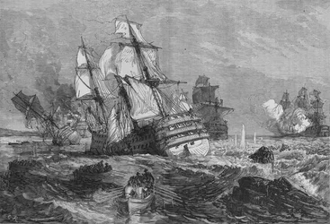 Les navires ennemis échoués au large de la pointe de Grao, vers 1880