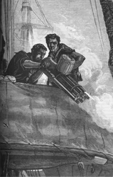 La mitrailleuse Gatling utilisée dans la marine britannique, vers 1880