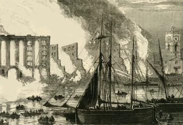 Le grand incendie à Cottons Wharf, Tooley Street, 1861