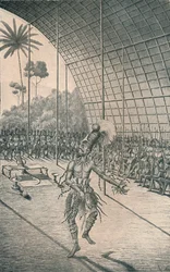 Le roi Mangbattu Munsa danse devant ses épouses et guerriers, vers 1870, 1903