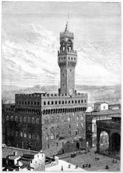 La Piazza della Signoria, Palazzo Vecchio, Florence, Italie, 1882