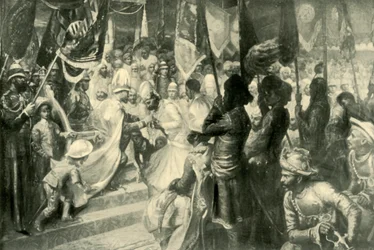 Le Prince de Galles conférant l