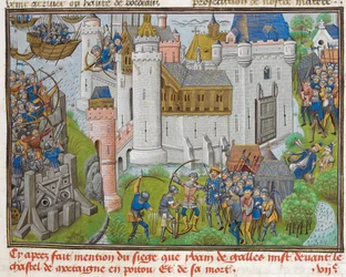 Le Siège du Château de Mortagne, près de Bordeaux, en 1377 aus Recueil des croniques d