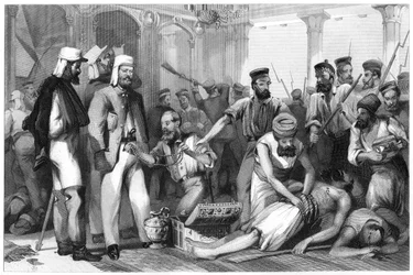 Le correspondant du Times observant le sac du Kaiser Bagh, 1858, vers 1860