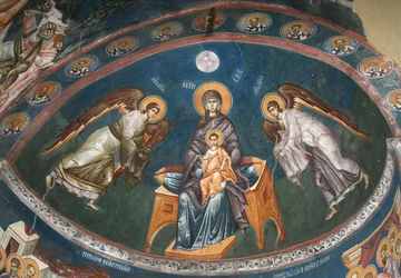 La Vierge en trône avec le Christ Emmanuel avec les archanges Michel et Gabriel
