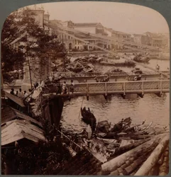 Le centre du trafic - Rivière de Singapour et pont Kavanagh, depuis le bureau des géomètres, Singapour