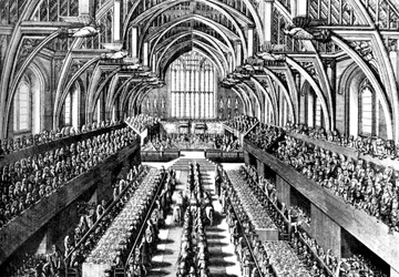 La cérémonie de couronnement de Jacques II dans Westminster Hall, Londres, 1685 vers 1905