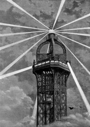 La lumière électrique au sommet de la tour Eiffel, Paris, 1889
