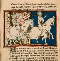 Le grand roi sur un cheval blanc. Miniature de : Apocalypse de saint Jean, vers 1320