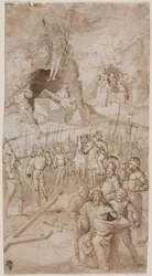 Trois scènes de la Passion du Christ (recto) Esquisse architecturale (verso), 1500s