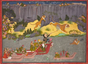 Chasse au tigre de Raja Ram Singh II, vers 1830-1840