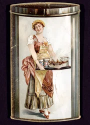 Carte de visite pour les saucisses en conserve produites par Heinrich Bauer de Francfort-sur-le-Main, Allemagne, c1895