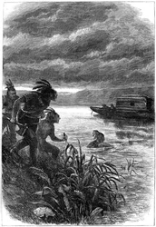 Commerçants sur la rivière Ohio attaqués par des Amérindiens, 18e siècle vers 1880
