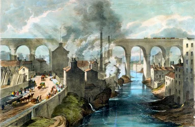 Train traversant le viaduc de Stockport sur le London & North Western Railway