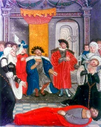 Guerre de Troie : Le roi Priam de Troie pleurant sur le corps de son fils Hector
