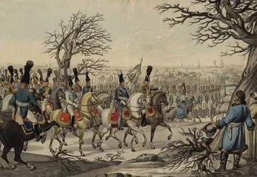 Tsar Alexandre Ier et le roi Frédéric-Guillaume III devant les troupes