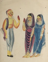 Dévot Vaishnava avec deux femmes, 1800s