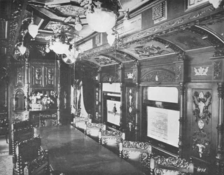 Voiture-restaurant vestibule sur le Rio-Sao Paulo Night Express du chemin de fer central du Brésil, 1914