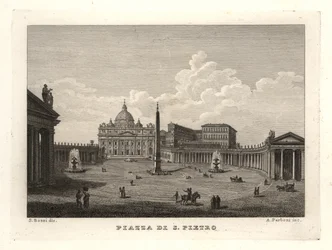 Vue de la place Saint-Pierre, Piazza di S. Pietro, avec la basilique Saint-Pierre et l