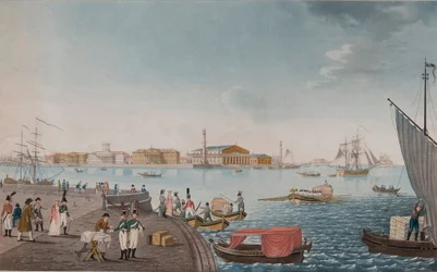 Vue de la rivière Neva et de la Bourse à Saint-Pétersbourg