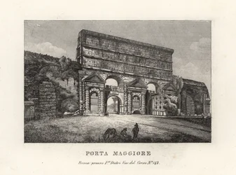Vue de la porte Porta Maggiore avec aqueducs, Rome