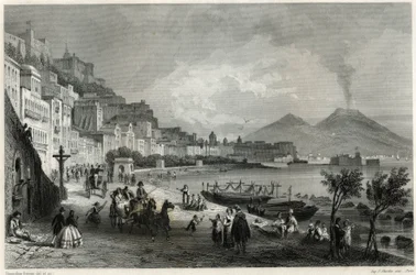 Vue du port et de la ville de Naples au XIXe siècle, dans le livre sur la Méditerranée par Louis Enault, journaliste et voyageur français