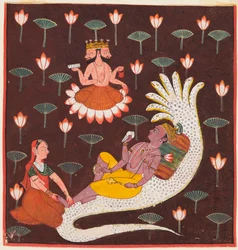 Vishnu sur Ananta, le serpent sans fin, vers 1700