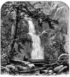 Cascade dans la vallée de Yosemite, Californie, USA, vers 1875