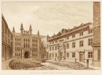 Vue ouest de la chapelle Guildhall et de Blackwell Hall, Cité de Londres, 1886