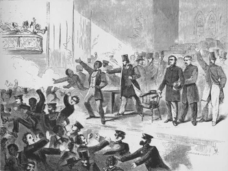 William Lloyd Garrison essayant de tenir une réunion anniversaire de John Brown au Tremont Temple, Boston