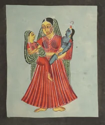 Yasoda tenant Krishna et Radha, années 1800