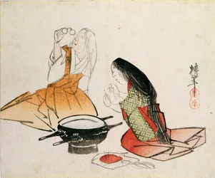 Jeune femme enfilant une aiguille par Chinnen (1792-1851), pub. c.1830