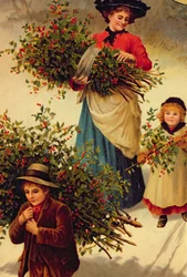 Ramener le houx de Noël, victorien (illustration de livre)