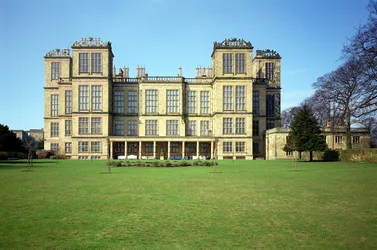 Hardwick Hall, vue extérieure, construit entre 1590-97, Derbyshire, Royaume-Uni