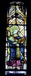 Saint Cuthbert portant la tête du roi Oswald, britannique, 15ème siècle