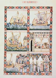 Voyage à Acre, illustrations de Cantiga 172, une des 420 compositions musicales racontant les miracles de la Vierge, écrites en galicien pour Alphonse X 