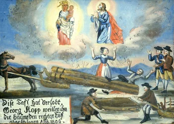 Image votive de 1806, blessure, travail du bois, Musée de pèlerinage de Neukirchen beim Hl. Blut, Cham, Oberpfalz, Haute-Palatinat, Bavière, Allemagne